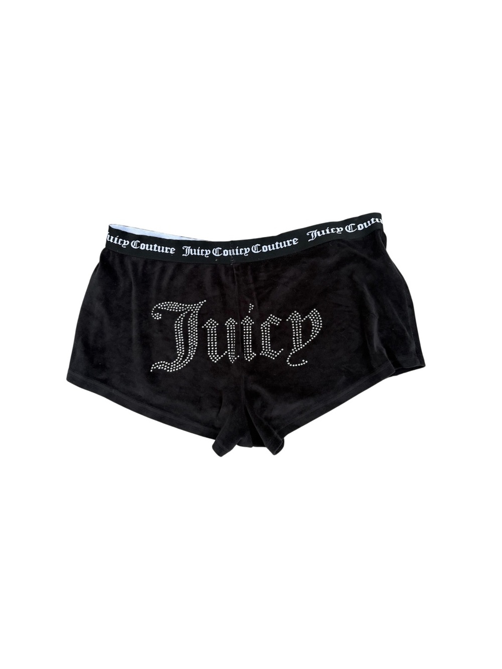 Juicy Couture Black Velour Lounge Shorts Rhinestone Logo Y2K